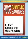 T50HUG Price Tag Slotted Hole Punched HUGE FURNITURE SAVINGS, 5"x7" (100 pcs)